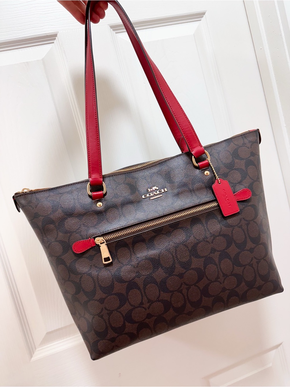 Coach Gallery Tote Bag Signature Coated Canvas Brown Crimson Red 79609 - Picture 16 of 16